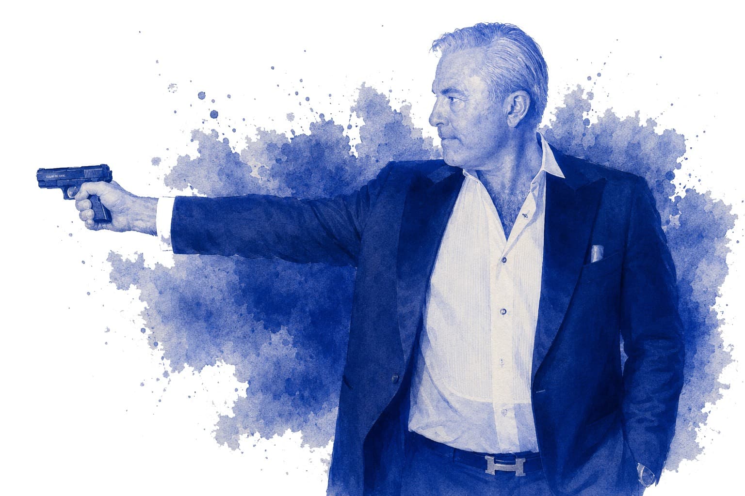 Watercolour portrait of Francesco in a cinematic pose